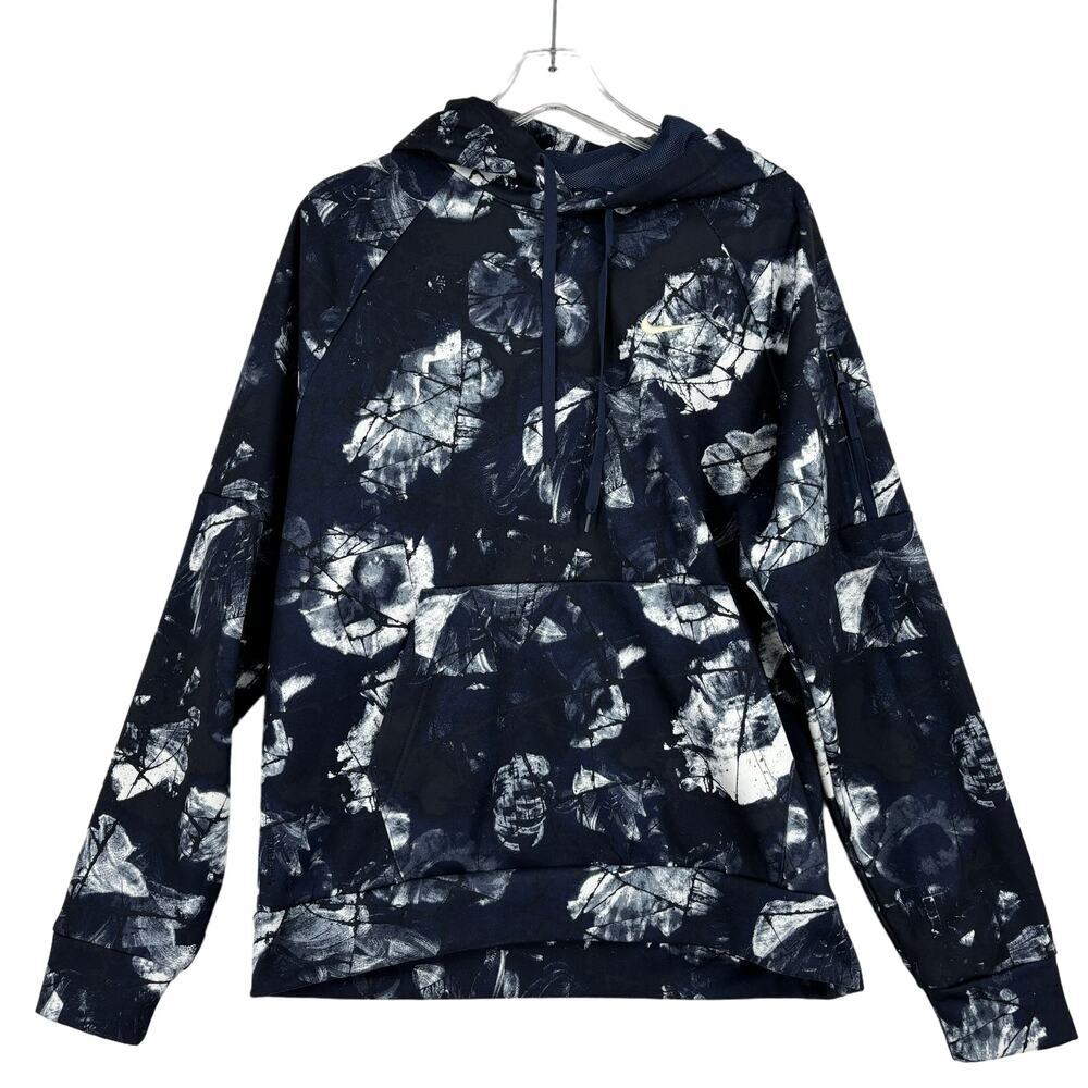 Nike Hooded Sweatshirt Mens M Pullover Hoodie Therma Fit Blue Black White Print